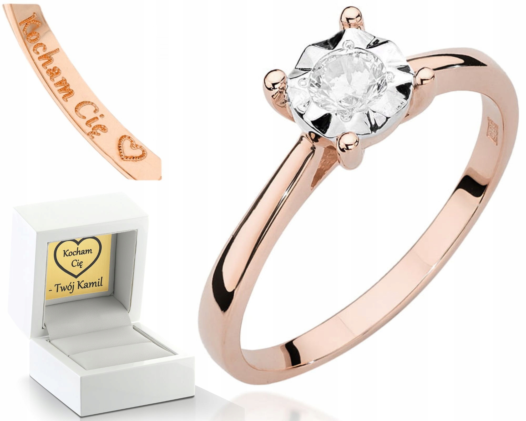 Růžové Zlato Prstýnek S Briliantem Gravírování Bonus Pro Ženu