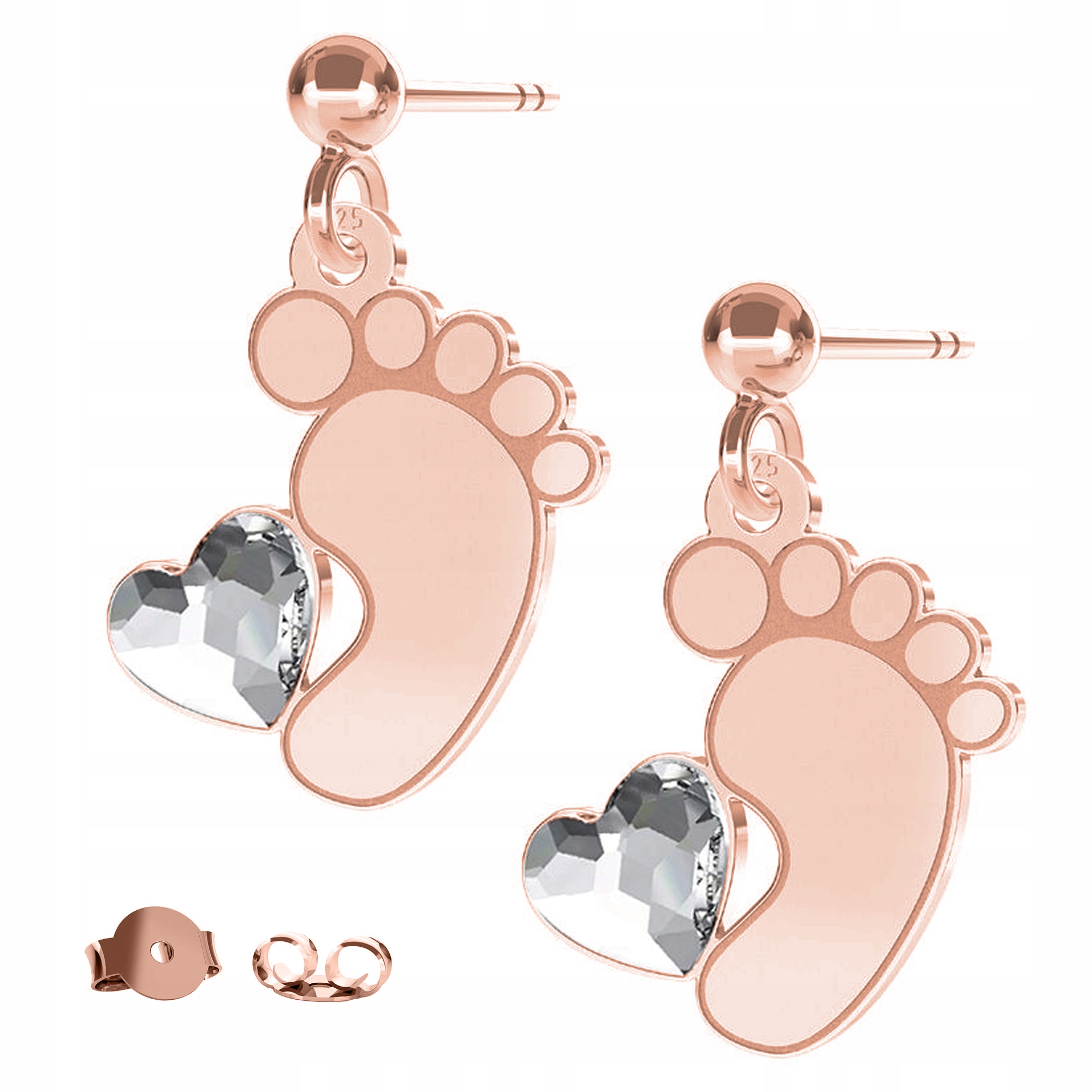 Náušnice Stopa Otisk nohy Zirkon růžové zlato