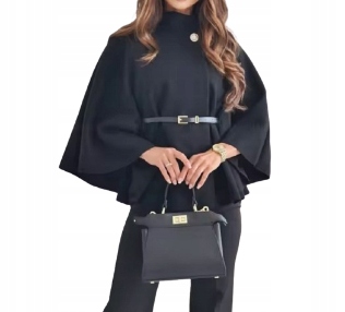 MD Černá elegantní bunda sako kabát široké rukávy netopýr L