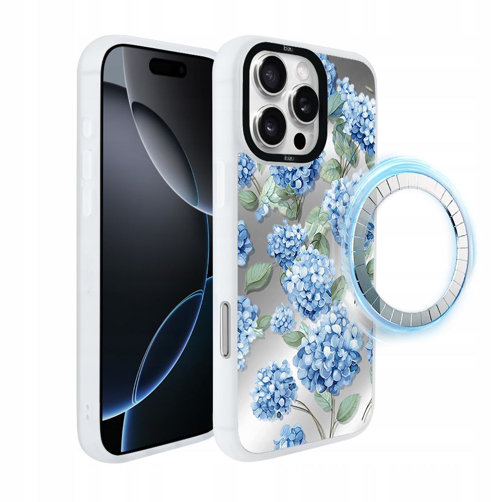 Pouzdro pro iPhone 16 Pro Ibizu DropGuard Matt s MagSafe, Hortenzie, bílé