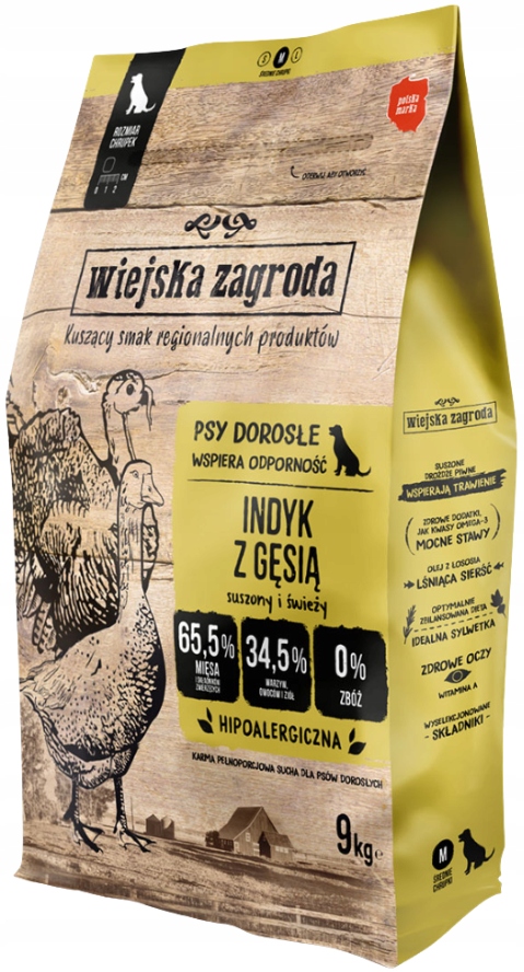 Wiejska Zagroda sucha karma dla psa indyk z gęsią rozmiar M 9 kg