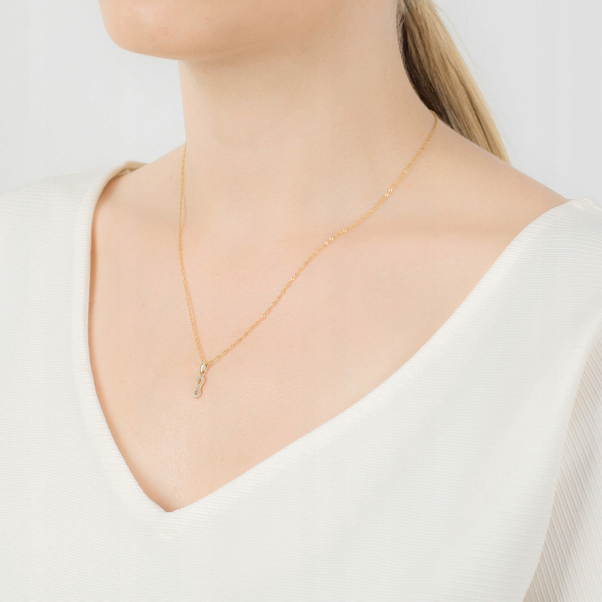 Złota ZAWIESZKA Infinity NIESKOŃCZONOŚĆ Cyrkonie Rodzaj Wyrób jubilerski