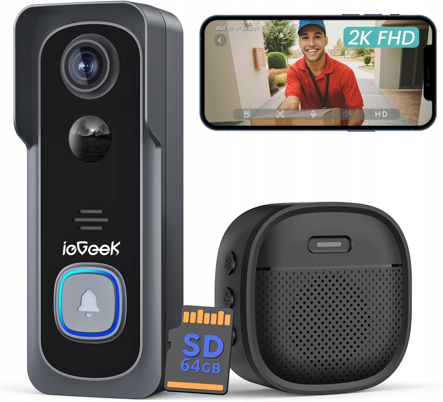 2K Video Vrátník Wifi Full Hd Kamera Interkom Smart Video 1296p Pir 64GB