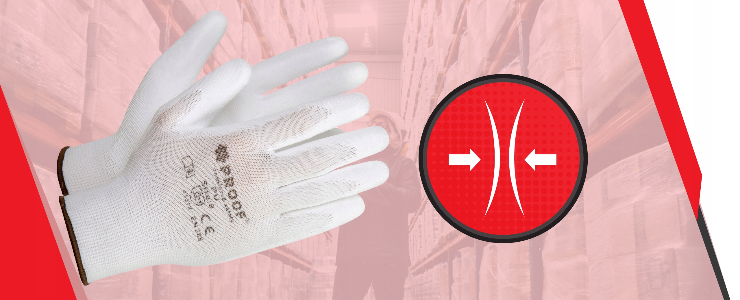 RĘKAWICE ROBOCZE OCHRONNE BIAŁE PU PROOF RĘKAWICZKI BUDOWLANE PROOF 9-10par Długość krótkie