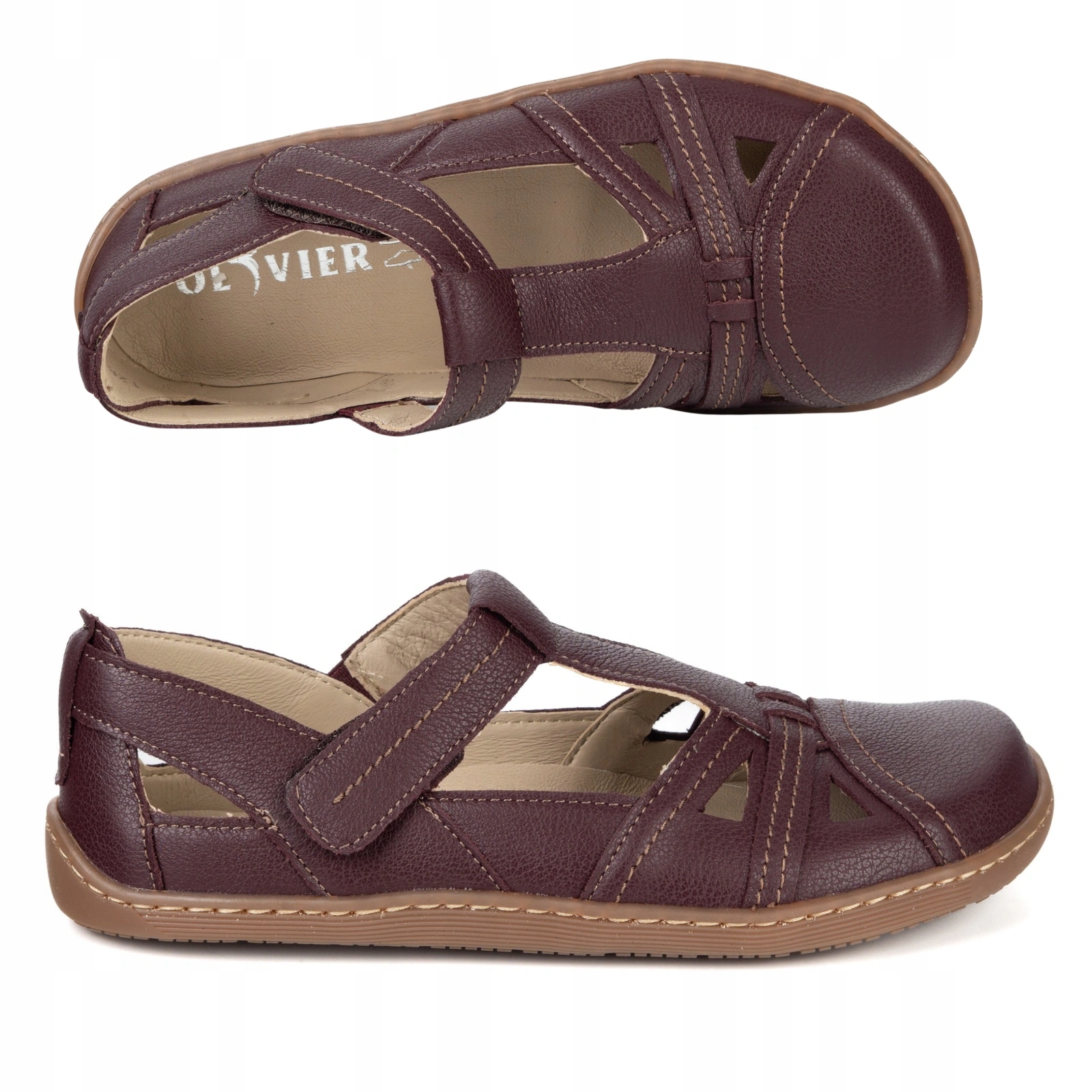 Dámské boty Barefoot na léto Olivier 1285 na suchý zip vínové 38