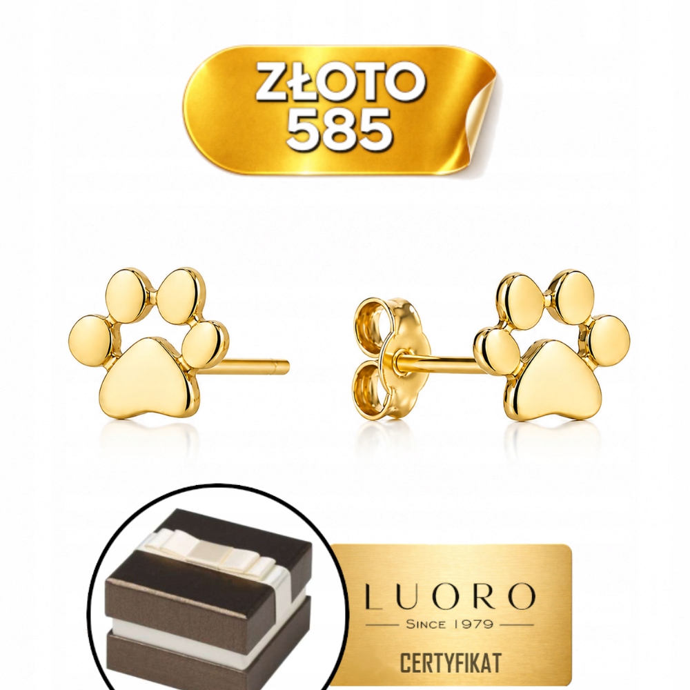 Náušnice Zlaté 585 14K Psí Tlapka Na Tyči 0,65 CM Elegantní