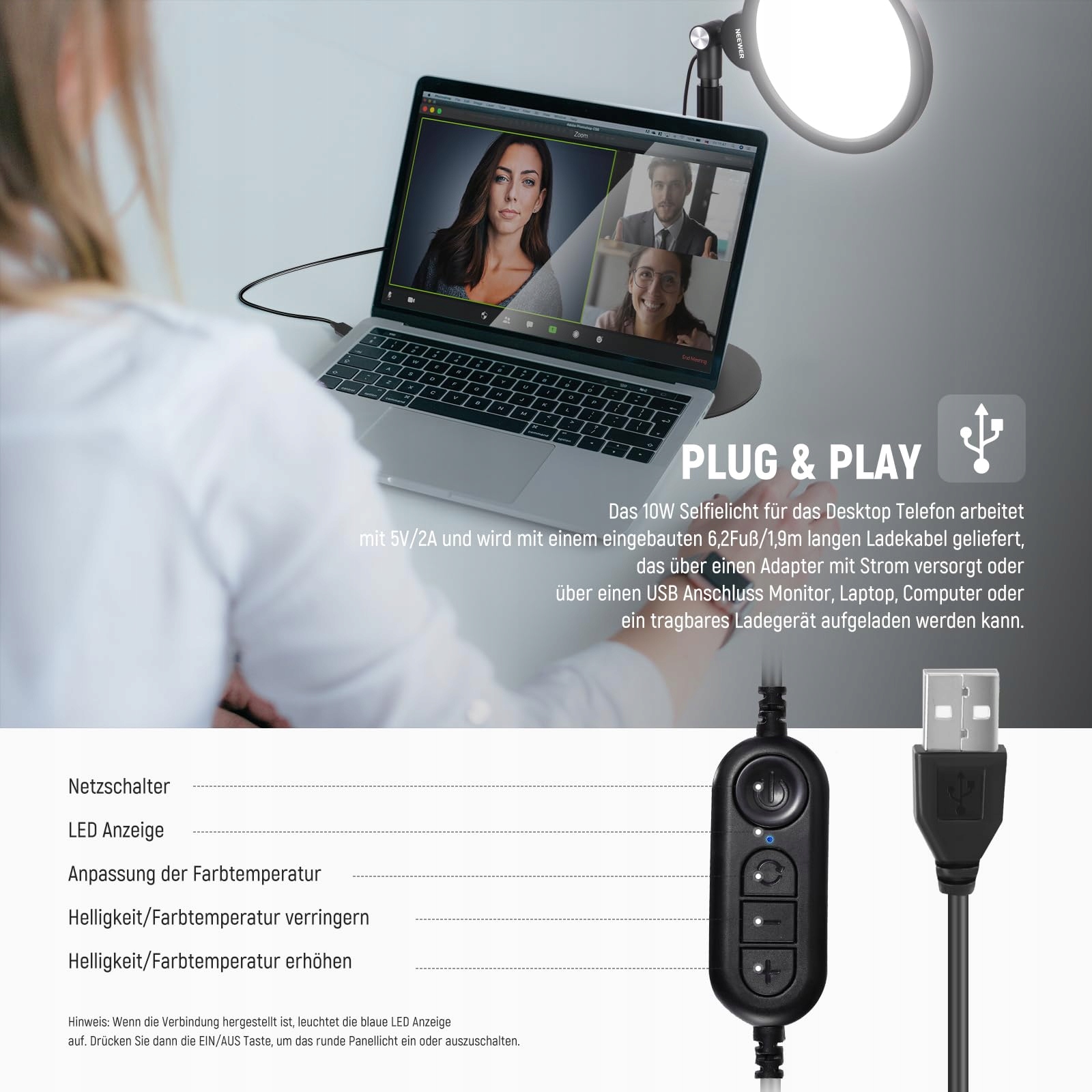 NEEWER BASICS Zestaw Selfie Lampa Pierścieniowa 7" 10W 3000K-6500K — miniatura 4