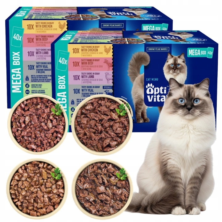 Levně Krmivo Vlhké Pro Kočky Optivital 2X Box MIX 4 Příchutí V Omáčce 80X85 G