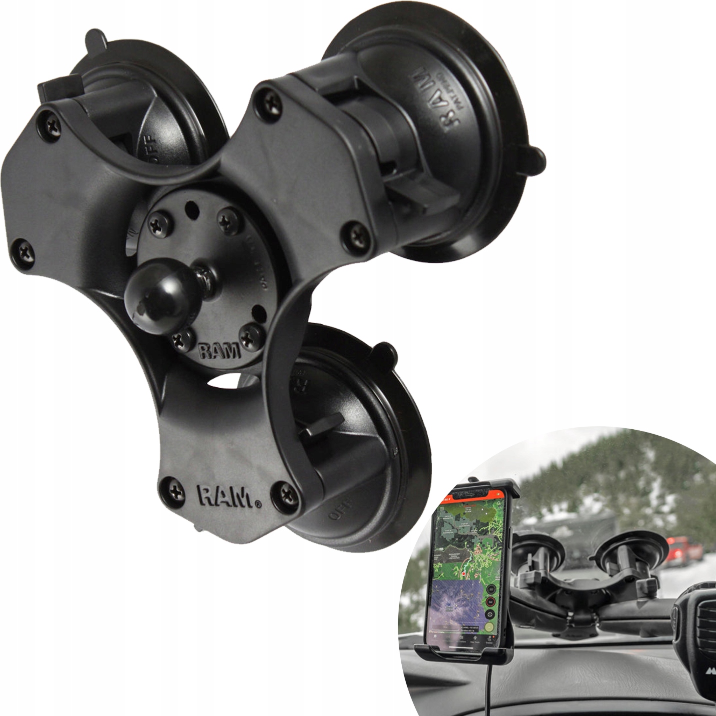 Ram Mount Trojitá prísavka Twist-Lock s hlavicou vo veľkosti B 1"