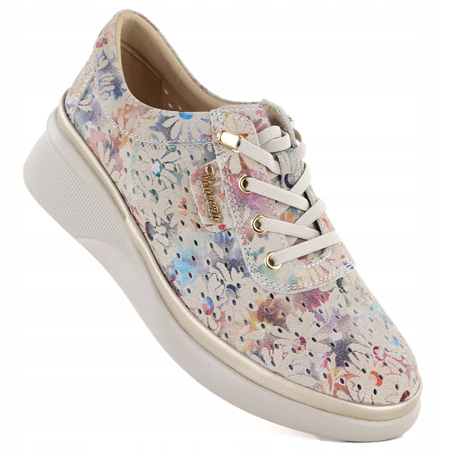 Kožené dámské polobotky na podpatku béžové barvy Vinceza 79603 41