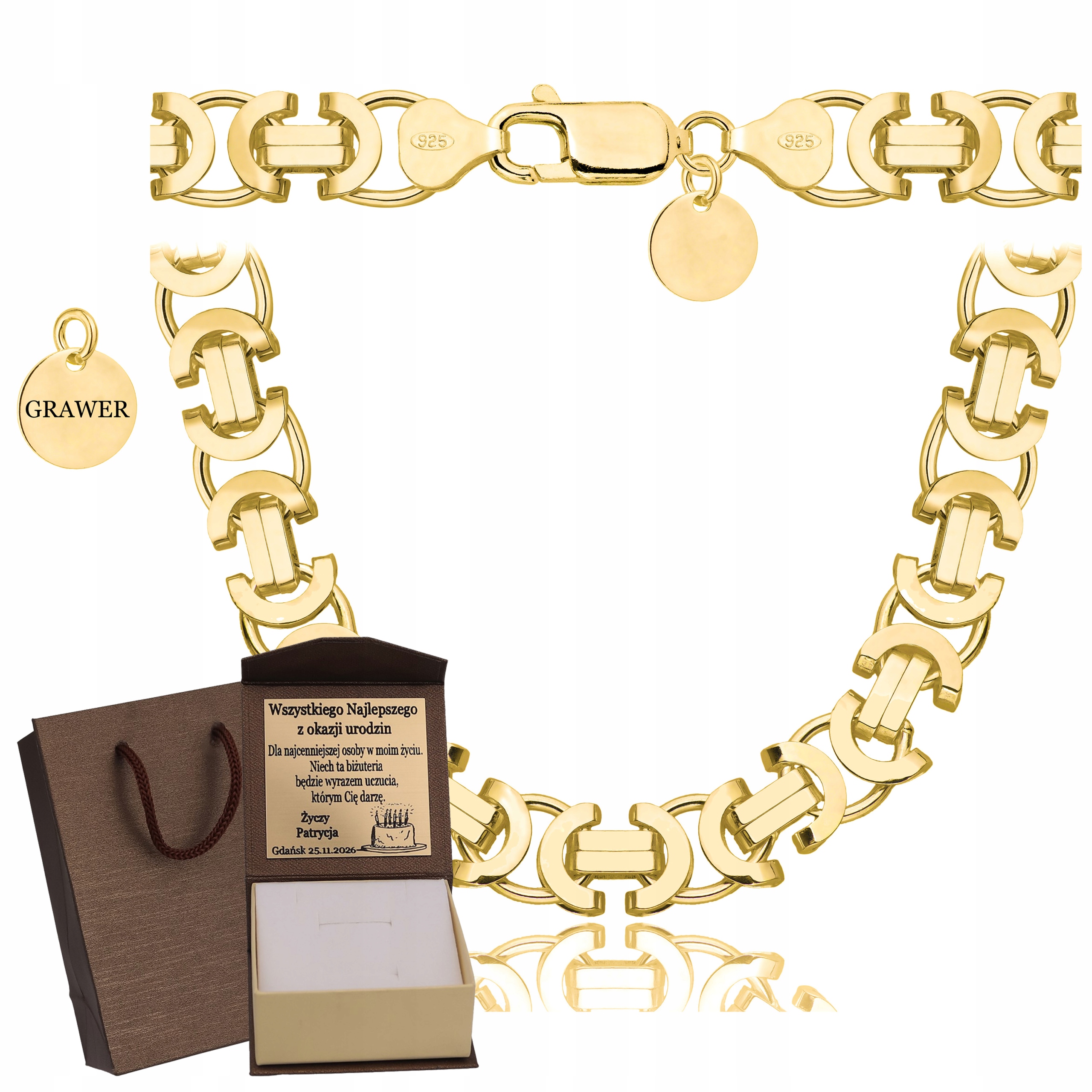 Zlatý Plný Řetízek Pánský Etruský Ryzost 925 585 Pevný Gravírování Bonus