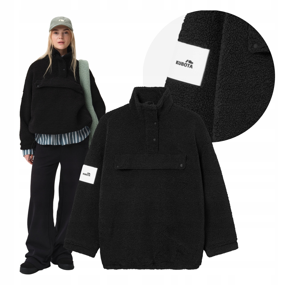 Dámská Podzimní Bunda Kubota Oversize Černá Cushy Teplá Mikina Fleecová M