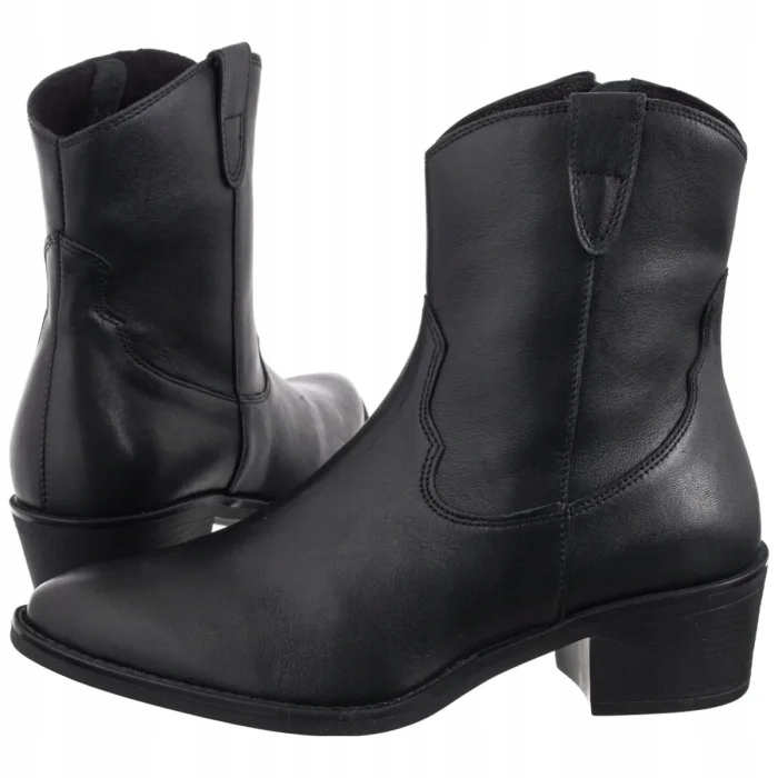 Dámské Kožené Boty Kovbojské Boty na Podpatku Ryłko Černé 4ZVB8 Black