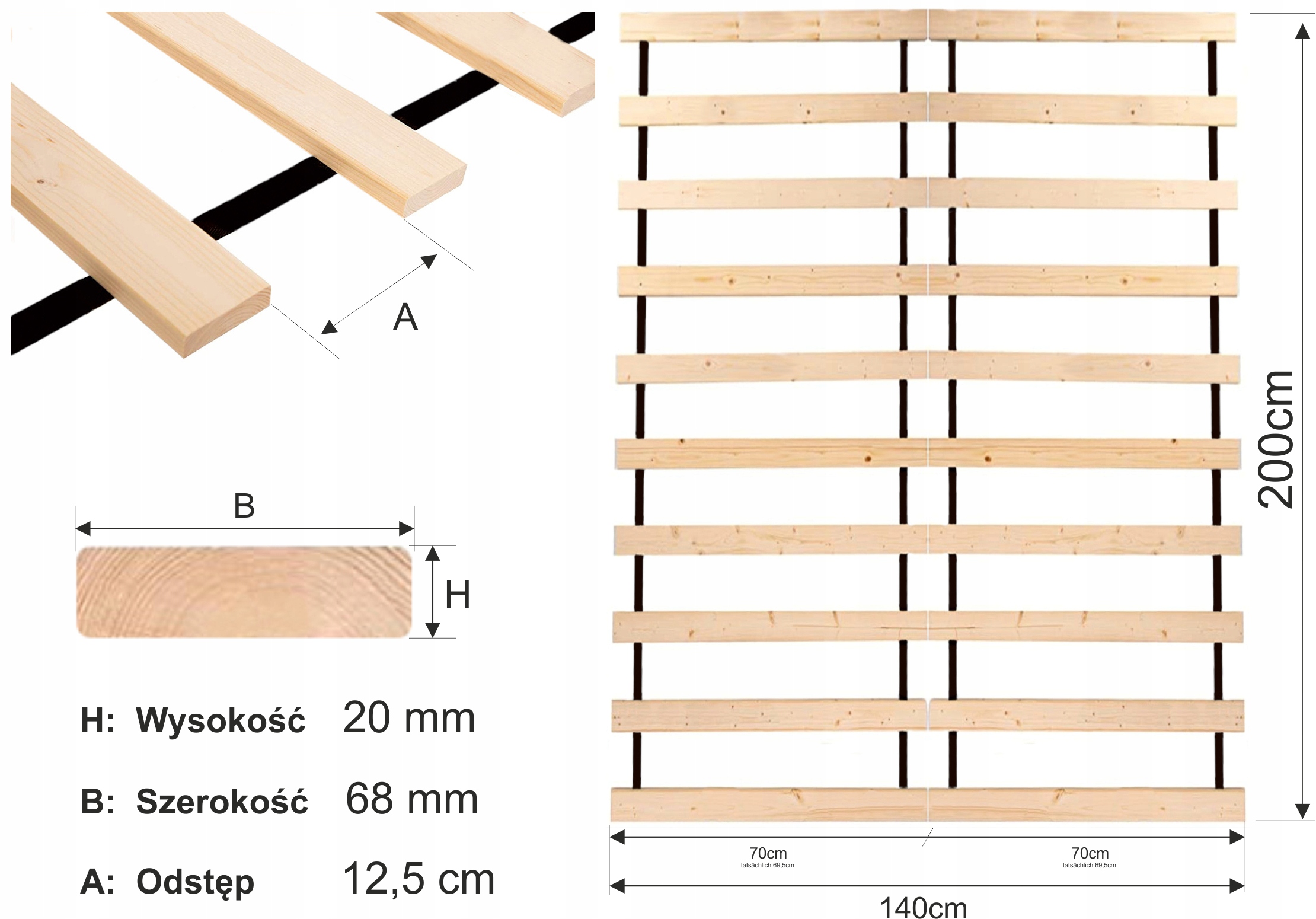 Stelaż pod materac wkład drewniany 140 x 200 (STELAŻ_10L_140x200) Kod producenta 7051