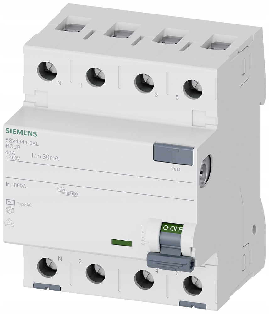 Vypínač Rccb 4P 30 mA 40A 400 V Ac Siemens 5SV4344-0KL
