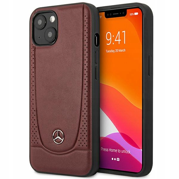 Mercedes MEHCP14SARMRE Kryt pro iPhone 14 15 13 6.1" červený/red, pevný, kůže