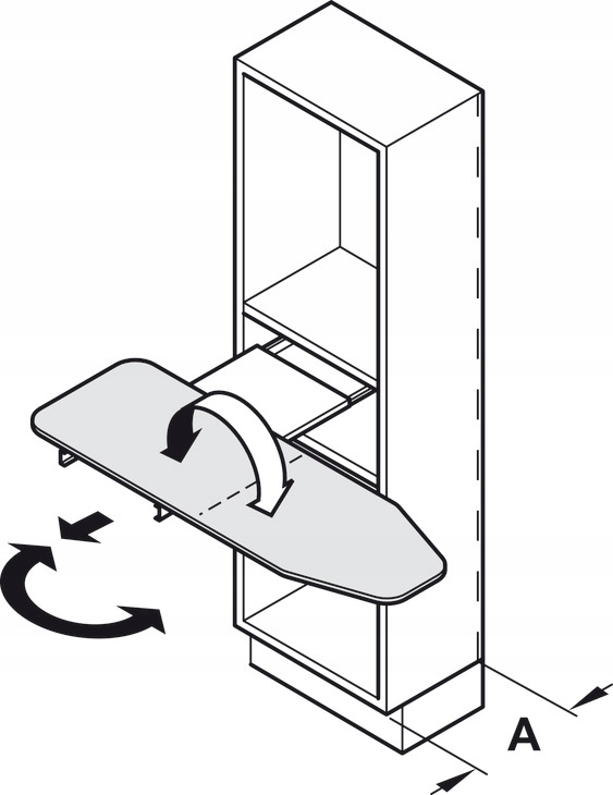 Žehlicí prkno s možností zasunutí do zabudování Hafele