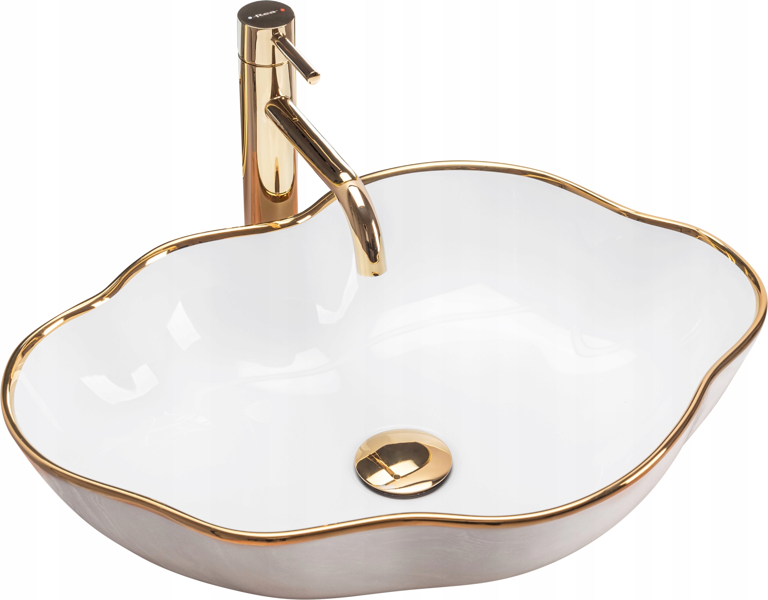 Keramická umývadlová doska Pearl Gold Edge Biela Zlatý okraj Rea