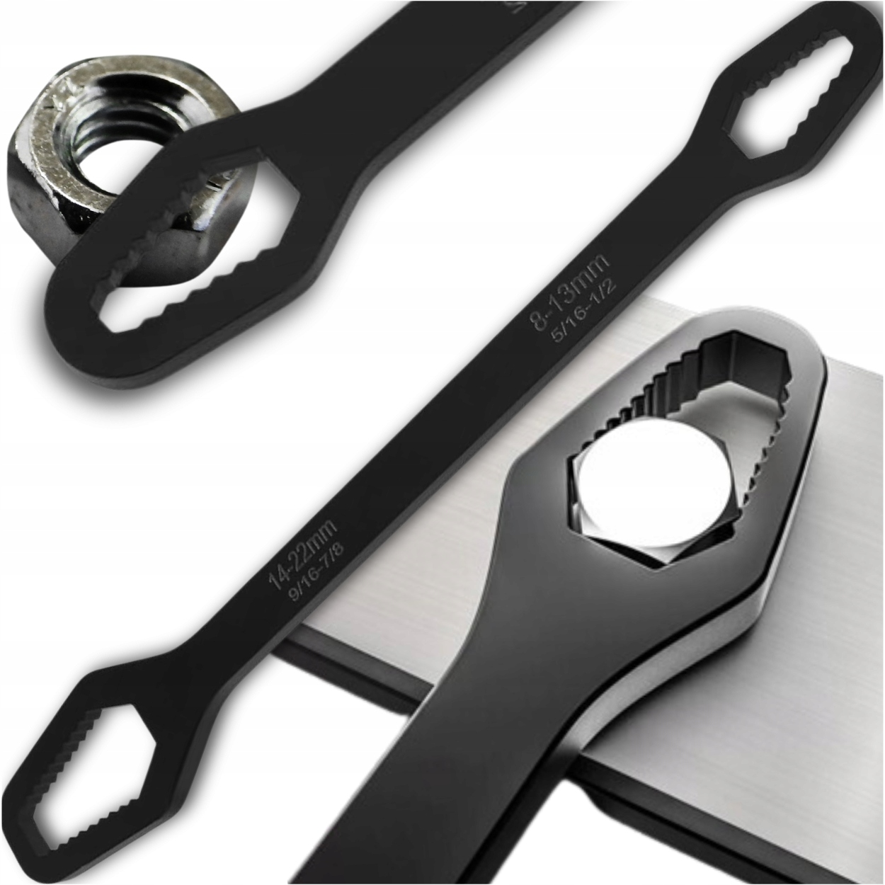Uniwersalny Klucz Płaski Oczkowy Dwugłowicowy Calowy 8-22mm Torx Czarny