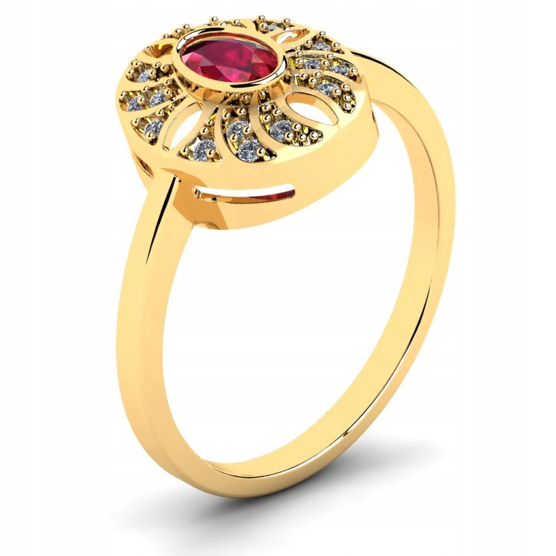 

Rubinowy Pierścionek Złoty Z Cyrkoniami 14KR