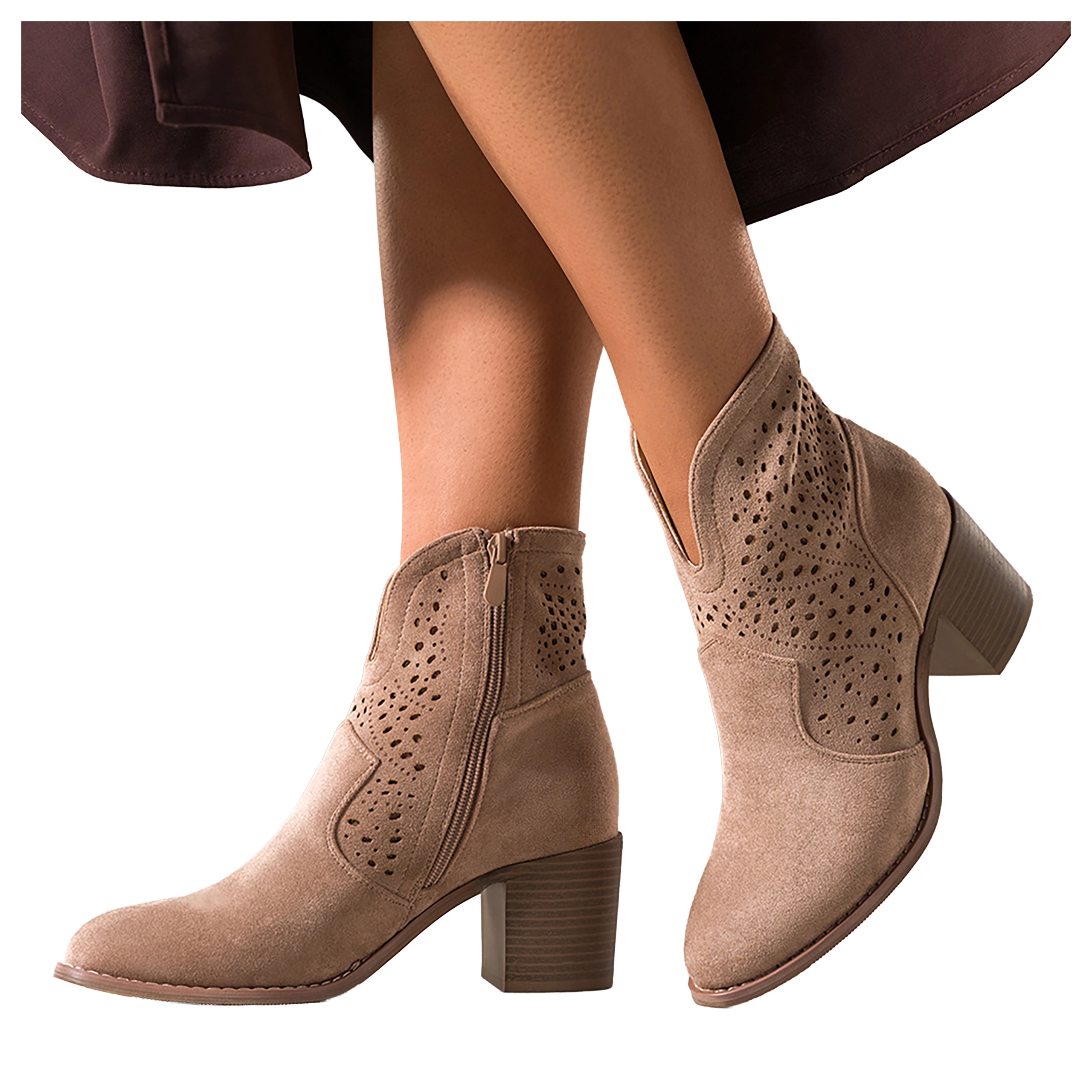 Kotníkové Boty Béžové Dámské Ažurové Na Sloupku Vystřižený Svršek Pohodlný Módní r 39