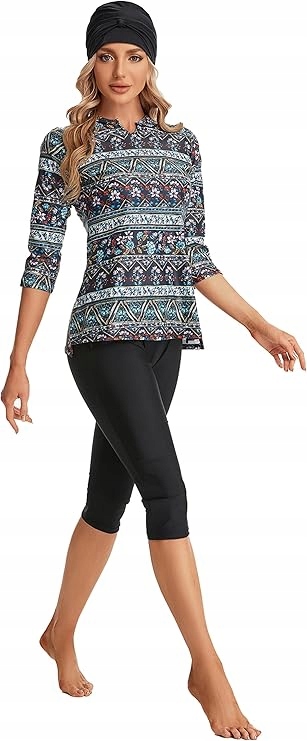 NadamuSun Vzorovaný dámský plavkový oblek s 3/4 rukávem, XXL