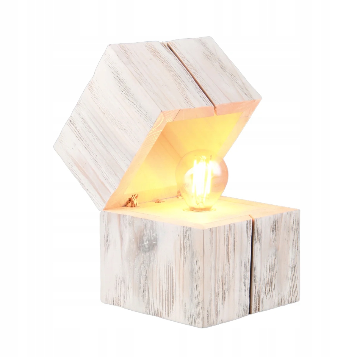 Stolní lampa noční dřevěná krabička bílá s žárovkou do ložnice Trio