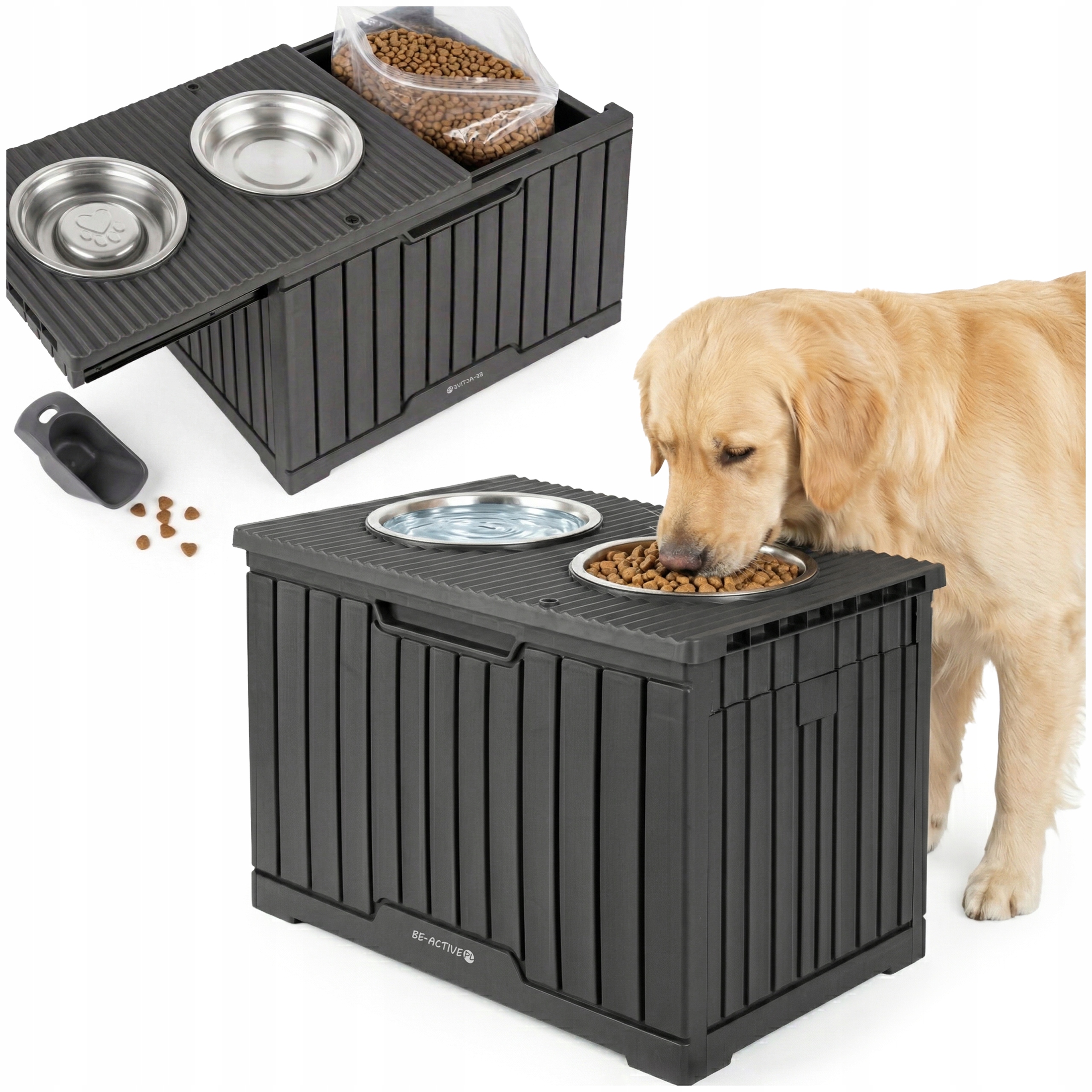 Miska Dla Psa Na Wodę Podwójna Miski 1,2L Antypoślizgowa Skrzynia Na Karmę