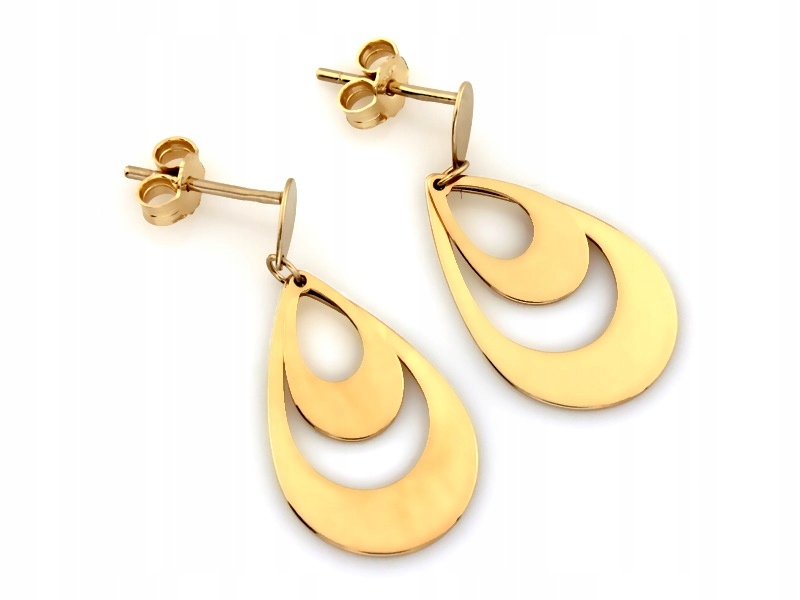 Náušnice zlaté 585 14k závěsné z vyřezávaných plechů, váha 2.45 g jako dárek