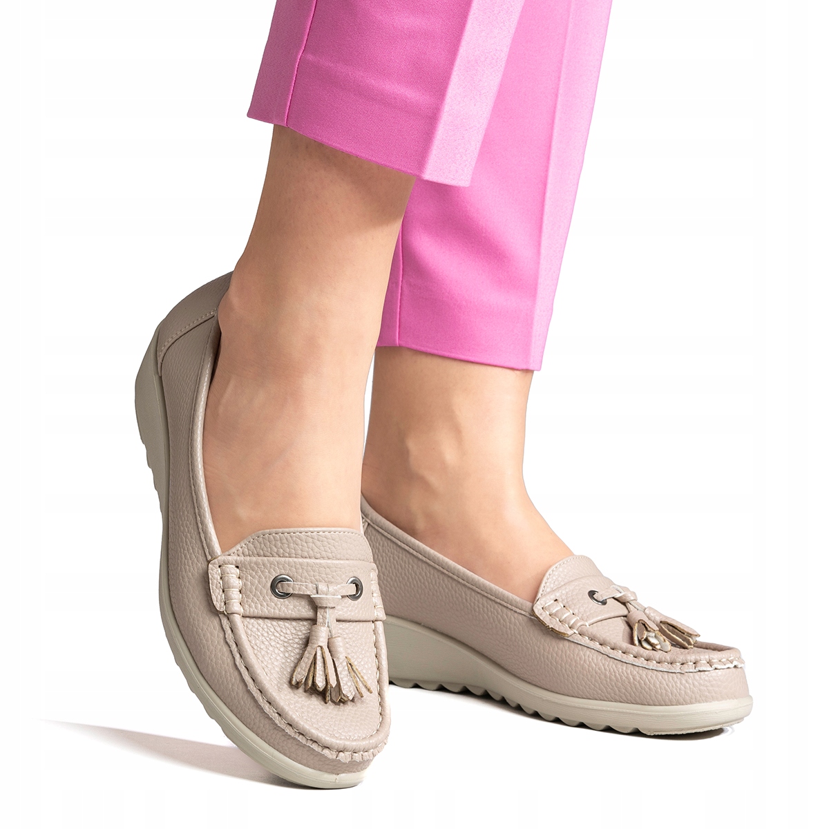 Polobotky mokasíny Tuhost H módní pohodlné béžové lehké Wojtyłko 42