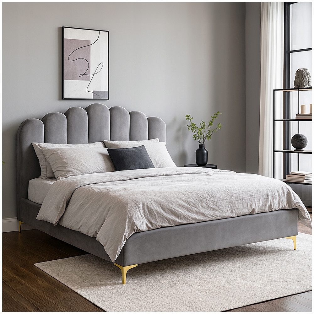 Postel 160x200 Čalouněná Dvoulůžková Ložnice Velurová Šedá Gemini