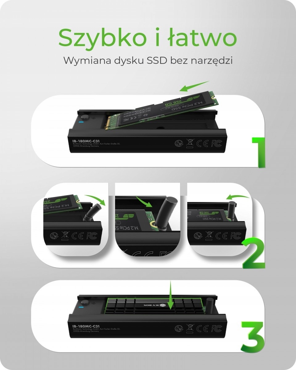 Obudowa zew SSD M2 NVMe SATA USB3.2 Gen2 TypeC Alu Producent IcyBox