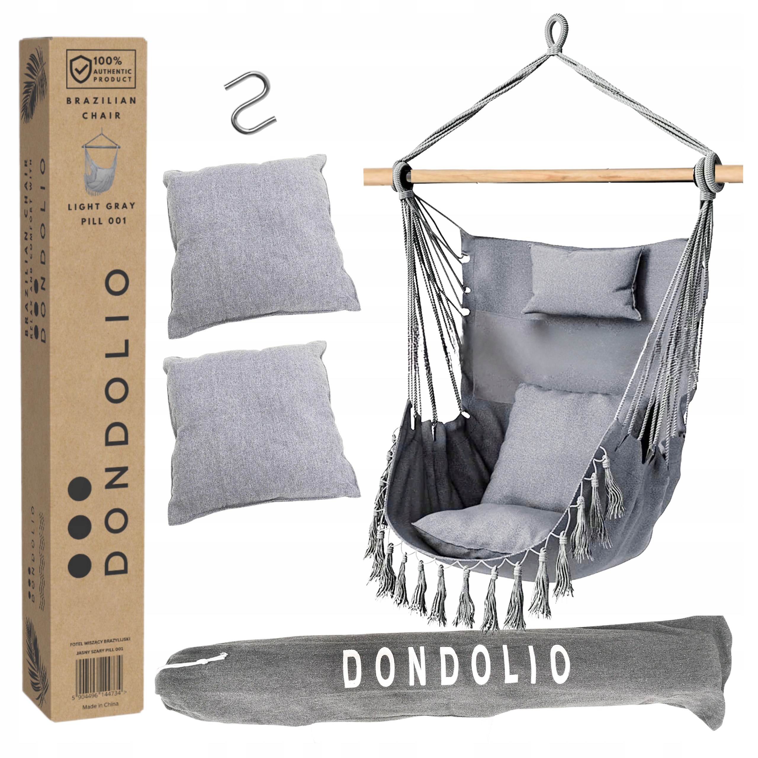 Fotel Wiszący Krzesło Brazylijskie Huśtawka Hamak 3 poduszki Pokrowiec