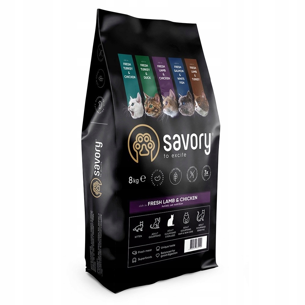 Levně Savory Premium krmivo pro kočky adult sterilised jehněčí kuře 8 kg