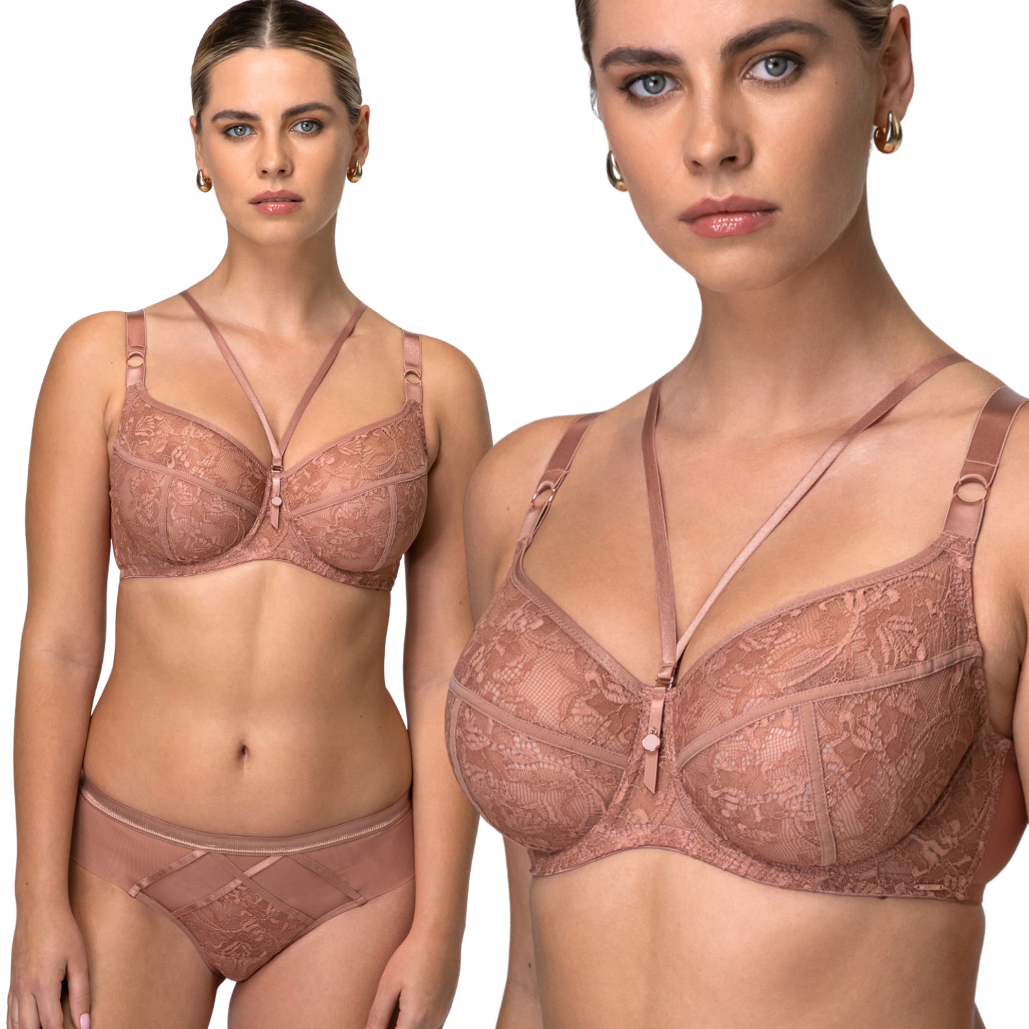 Měkká krajková podprsenka s kulatými prsy sbírá Alles Chiara M hnědá 95F