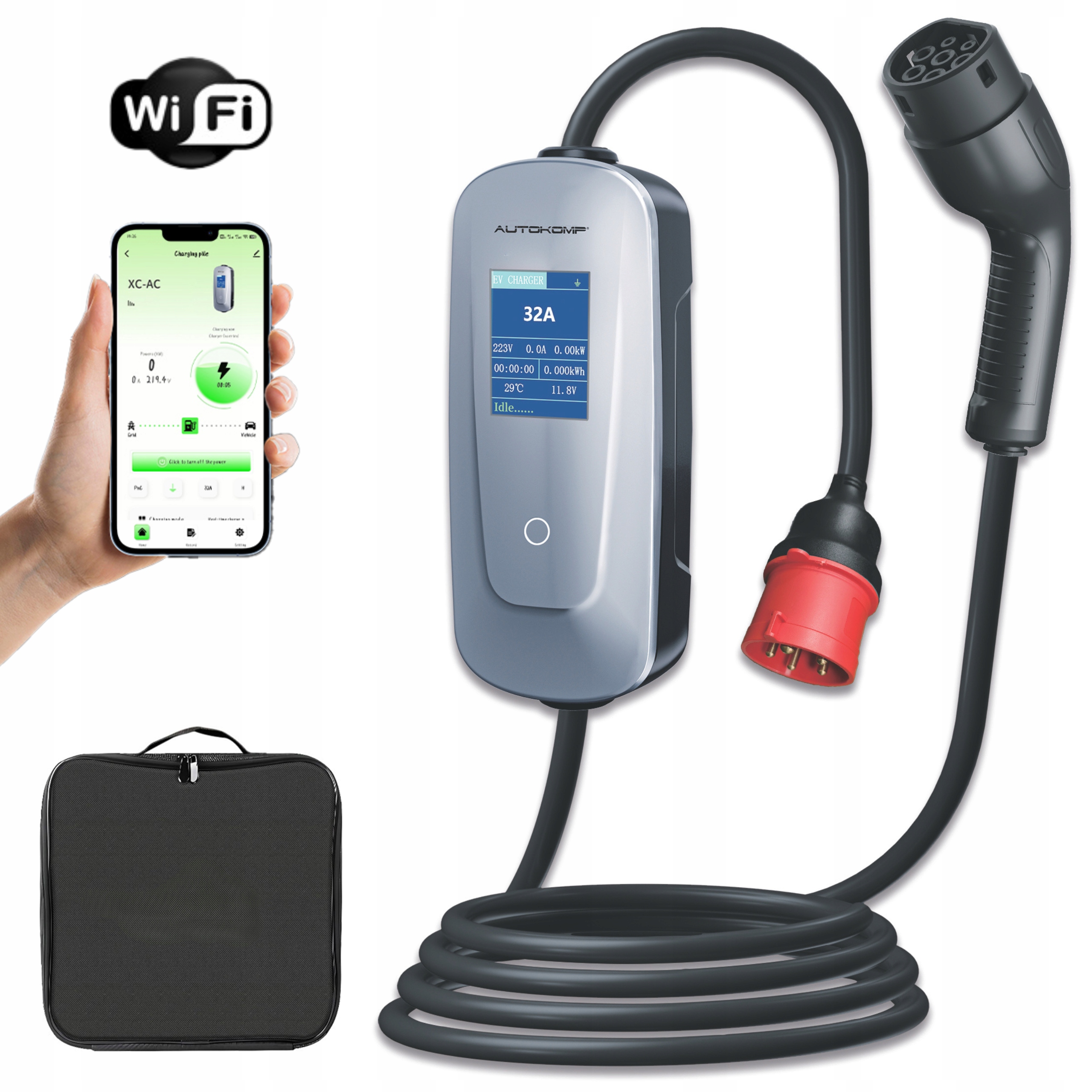 Nabíjačka Ev elektrická 22kW 3 Fázy Typ 2 IP65 5m 32A LCD počítadlo Wi-Fi app