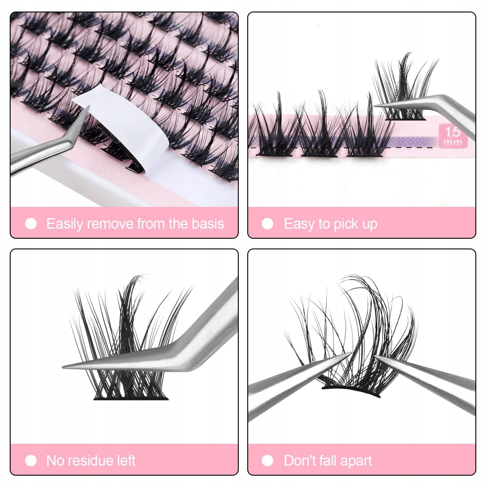 FENSHINE Kępki Rzęs Indywidualne Miękkie Rzęsy Sztuczne DIY 9-15mm C/D Curl — miniatura 5