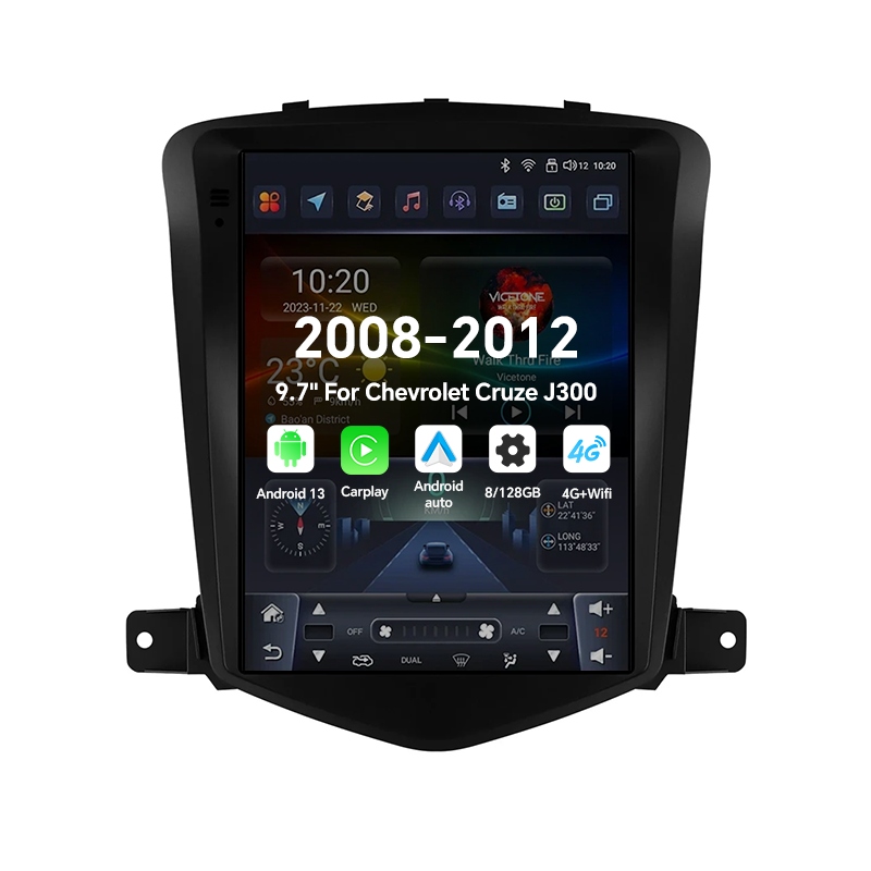 9,7" 2Din autorádio s Androidom 13 pre Chevrolet Cruze J300 2008-2012 Carplay