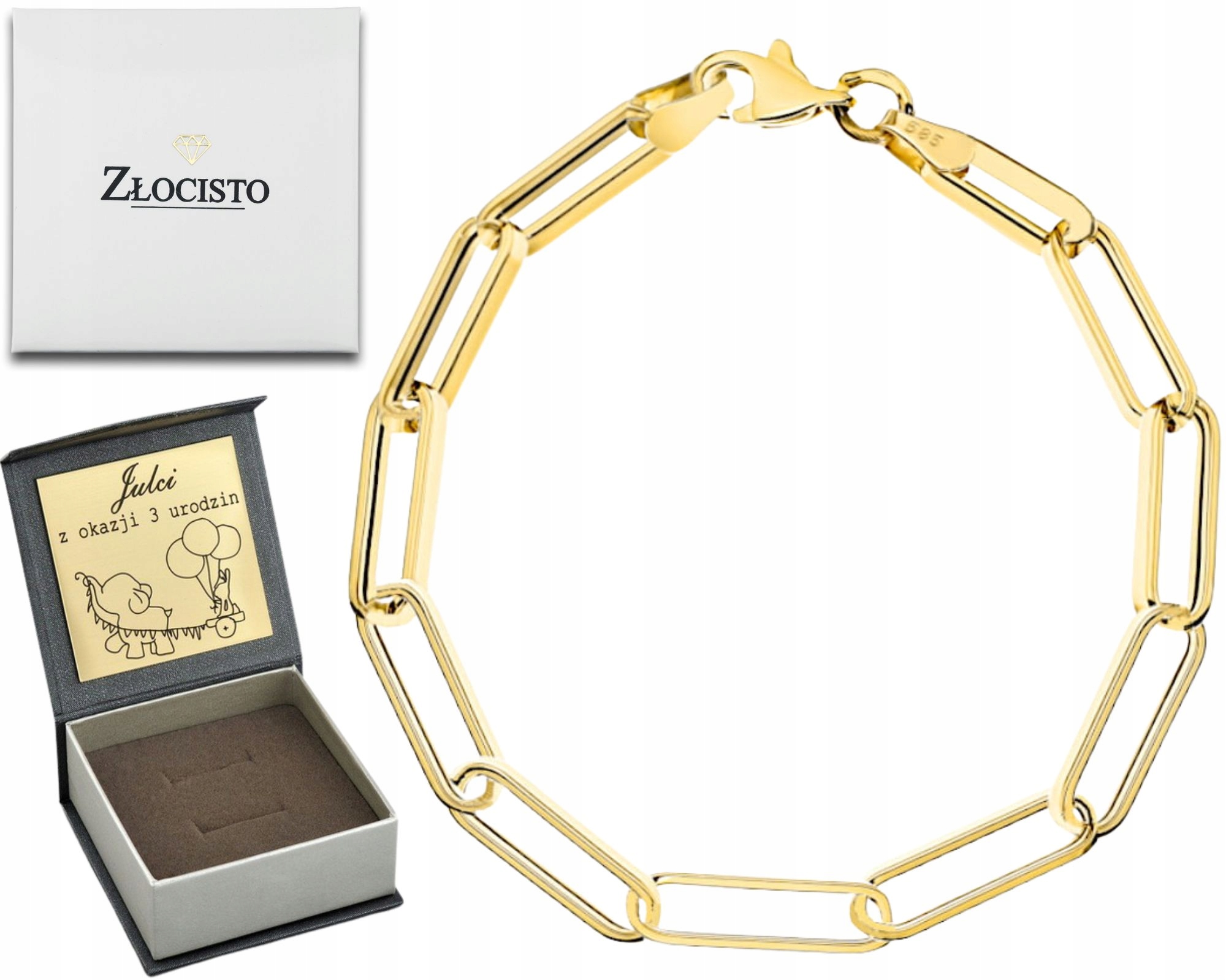 Zlatý Podlouhlý Náramek S Oválnými Články 18 CM