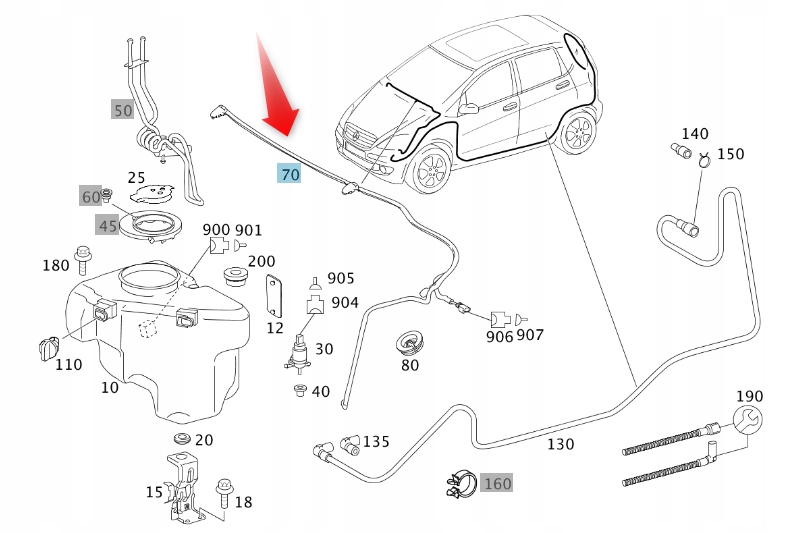 Hadice Ostřikovačů S Tryskami Mercedes A B W169 W245 Oe A1698600092
