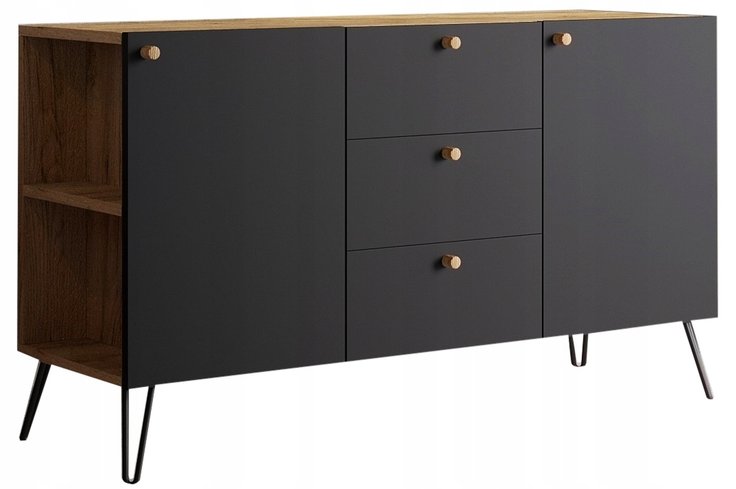 

Komoda szafka Rtv Z Szufladami dąb czarna Loft