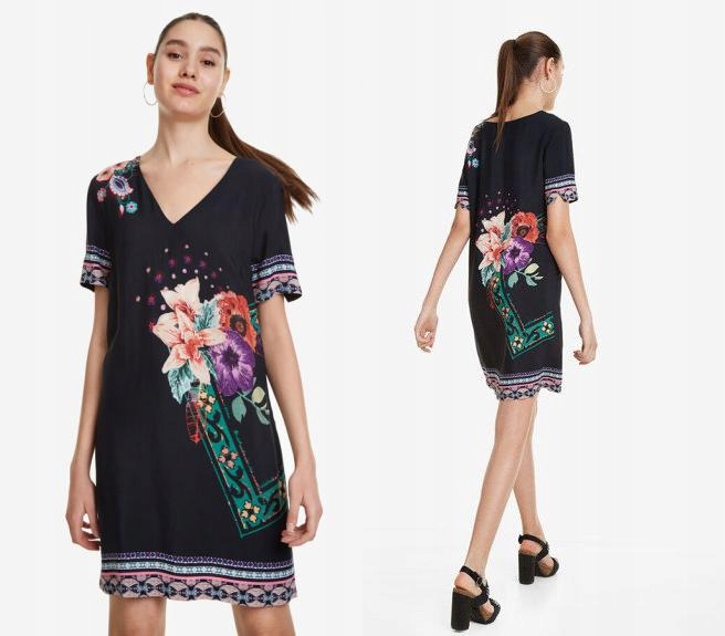 

Desigual Czarna Sukienka Kolorowe Wzory (40)