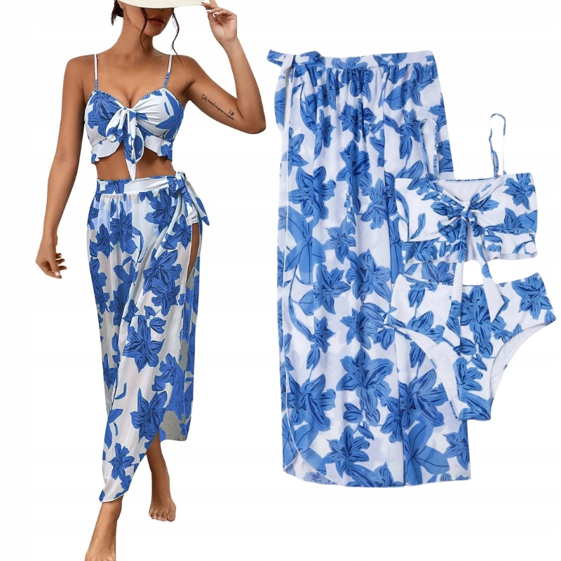 Strój Kąpielowy Dwuczęściowy Pareo Bikini Wysoki Stan Modelujący Damski L