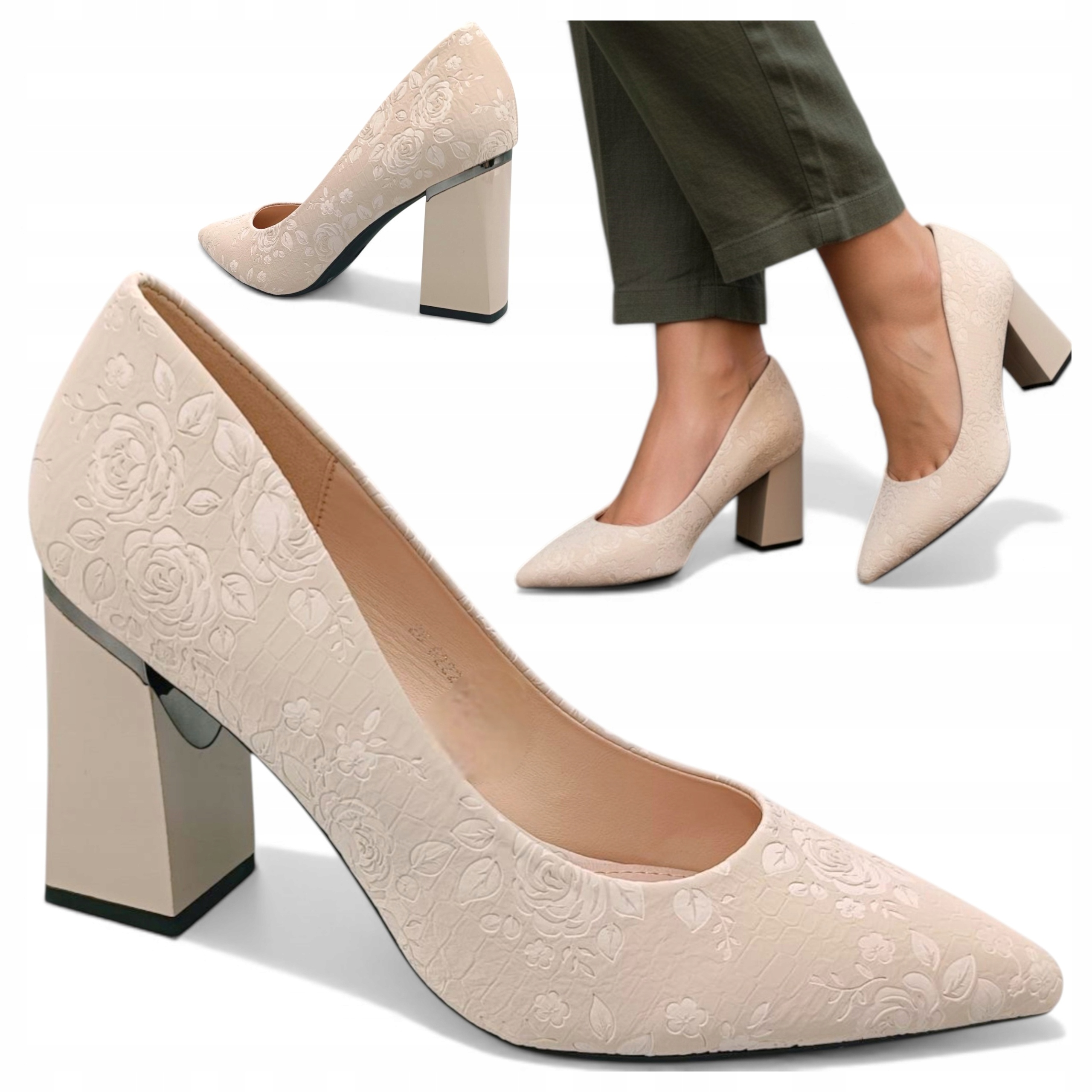 Dámské lodičky na podpatku 8 cm 40 Nazouvací polobotky Elegantní béžové Vinceza