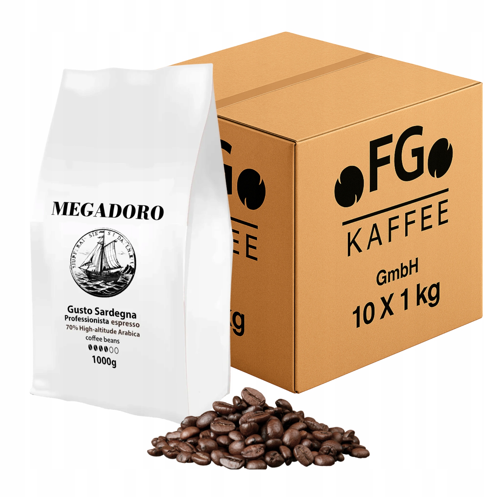 Levně Káva zrnková 10 kg Megadoro Gusto Sardegna Arabica a Robusta Čerstvě Pražená