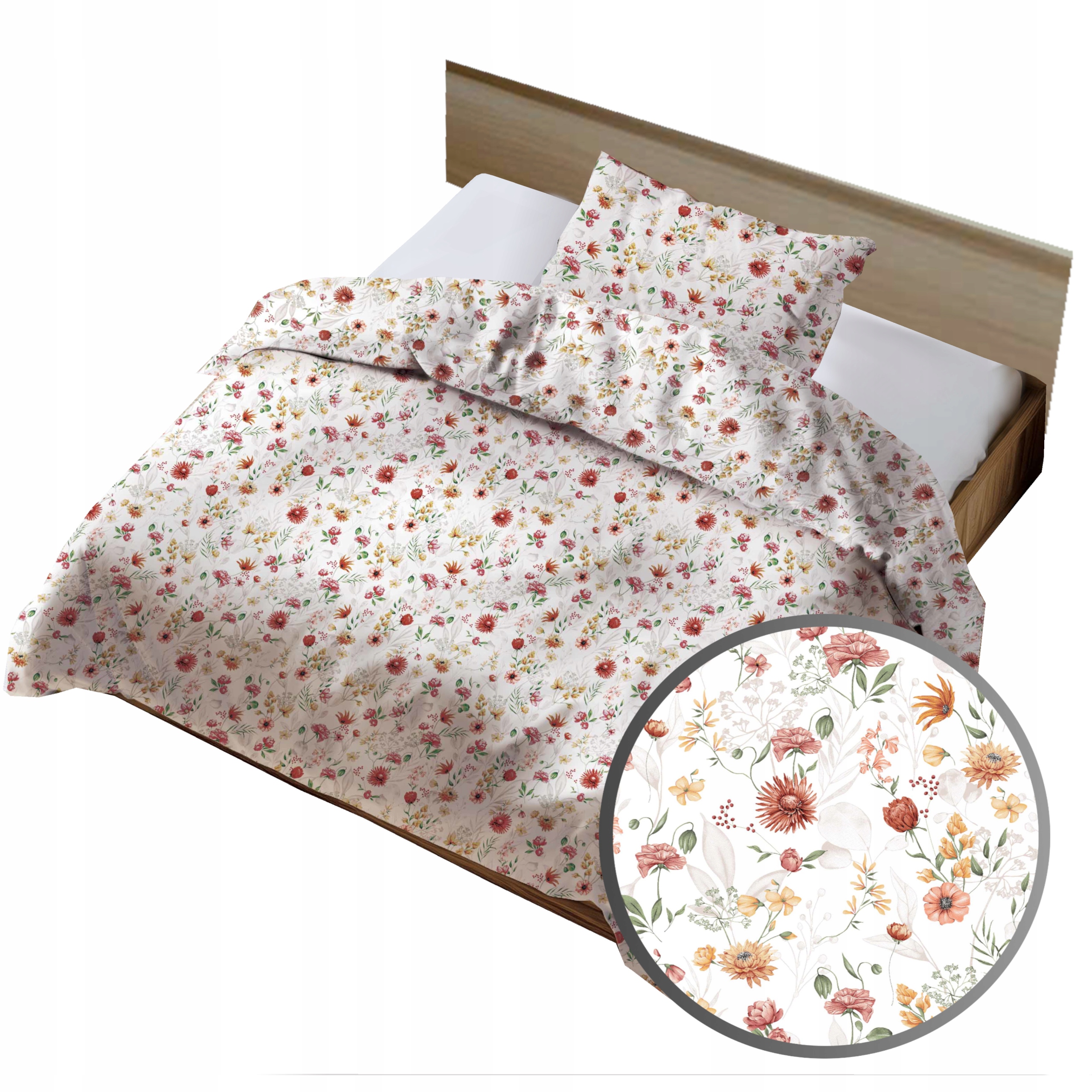 Pościel bawełniana 140x200 50x60 dziecięca studencka kwiaty 415red