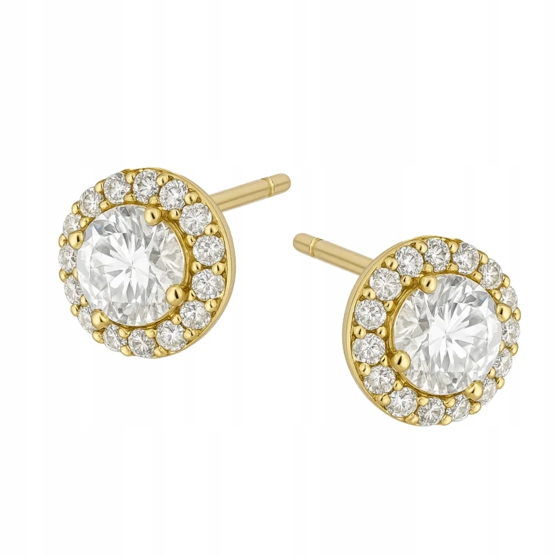 Dámské lesklé kulaté náušnice ze zlata 585 s bílými zirkony, dárek