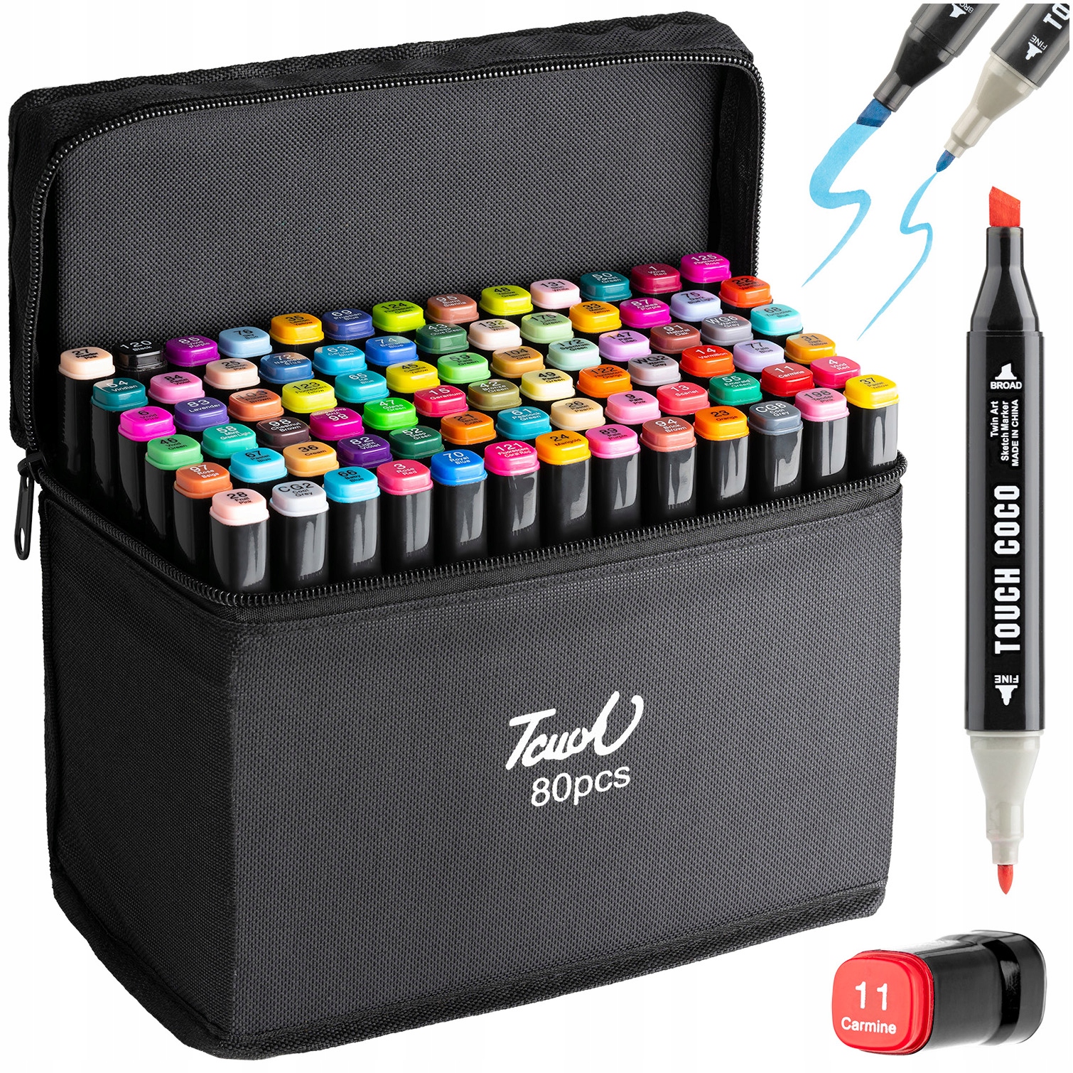 MARKERY ALKOHOLOWE 80szt PROFESIONALNE FLAMASTRY PISAKI DWUSTRONNE TORBA