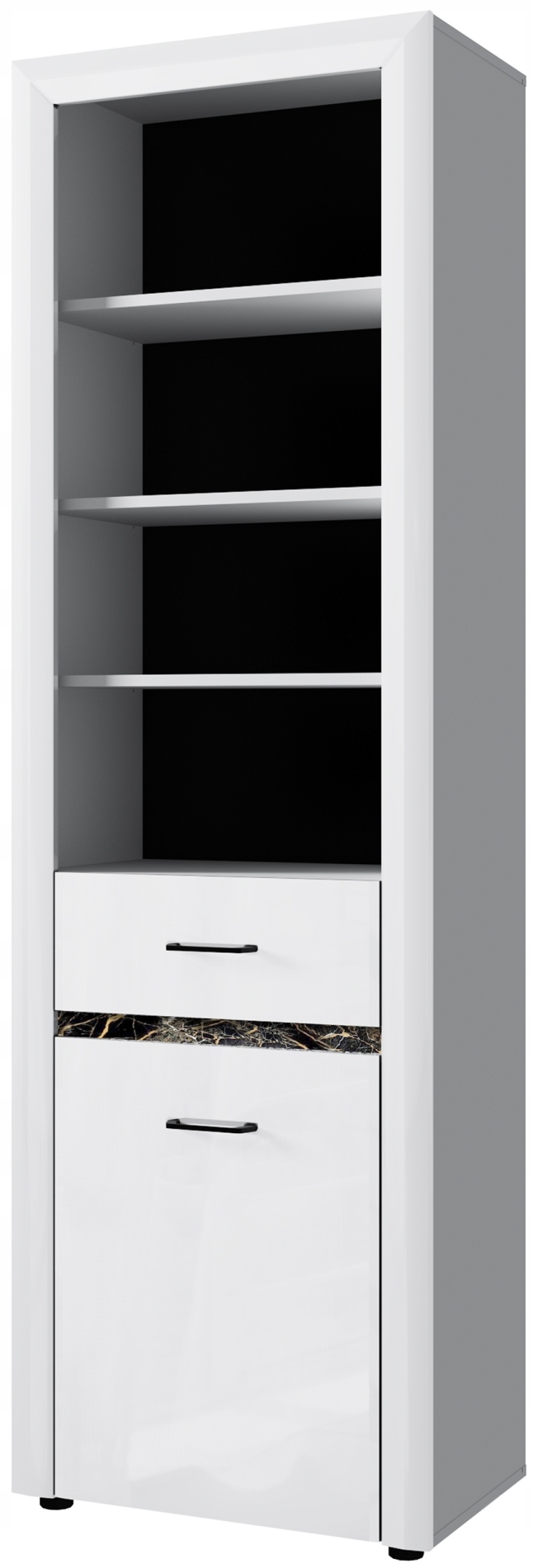 REGAŁ OTWARTY do salonu z szufladą biały połysk