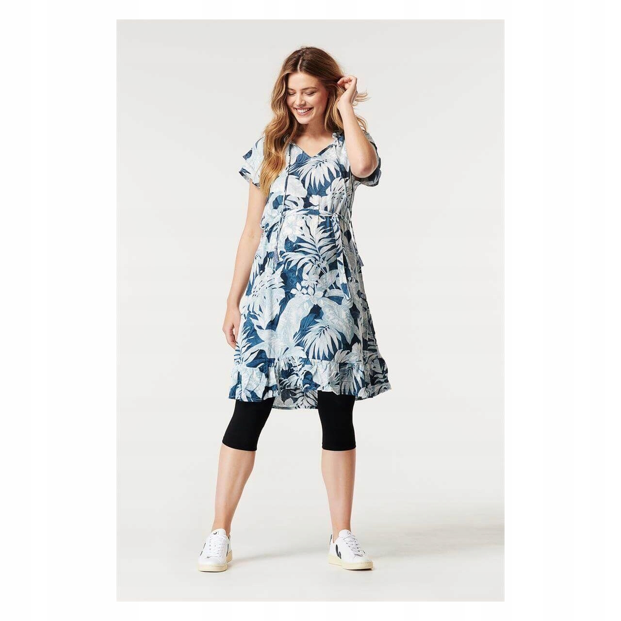 Noppies Šaty MIDI S Vázáním Rostlinný Vzor M 6FA